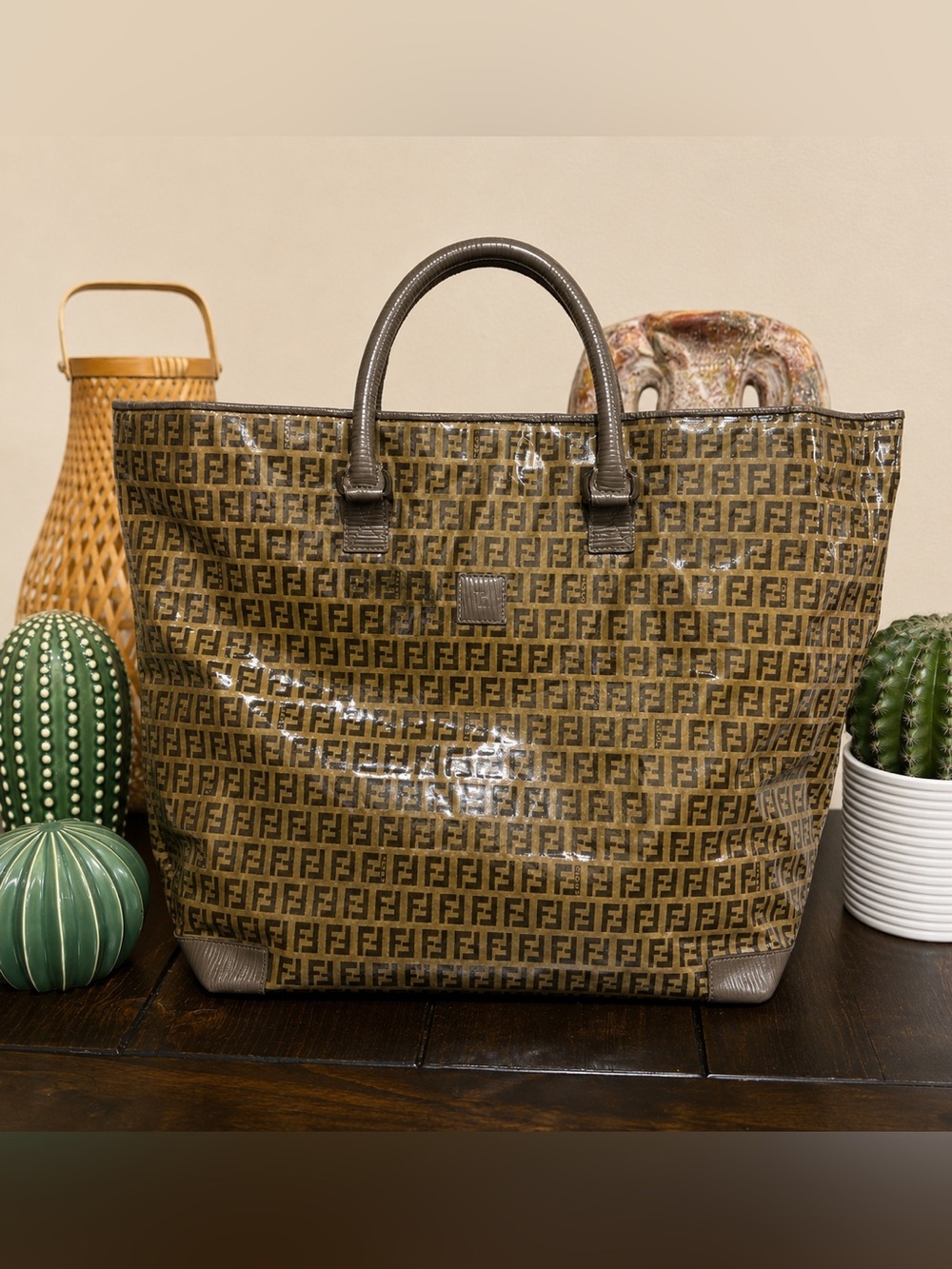 Authentic Vintage Fendi Zucca PVC Coated Canvas Tote Bag | Project Bag